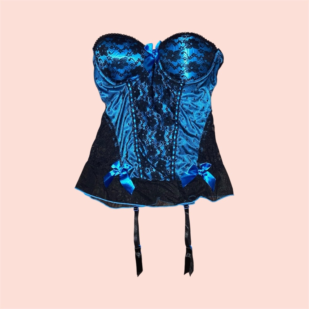 Blue Floral Lace Bustier Top
